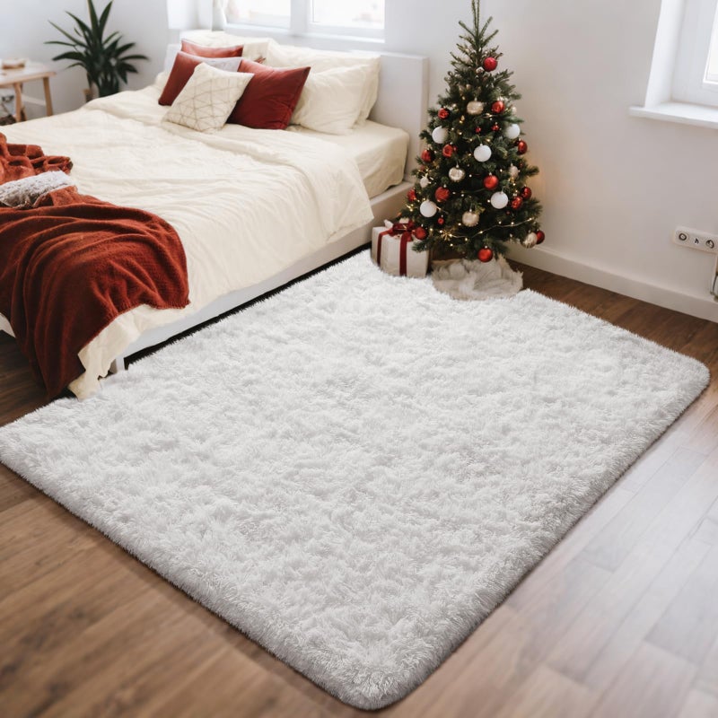 Ophanie White Rugs for Bedroom Fluffy, 4x6 Nursery Soft Fuzzy Shag Plush Shaggy Bedside Area Rug, Living Room Carpet for Girls Kids Baby Teen Dorm Home Decor Aesthetic - Image 1
